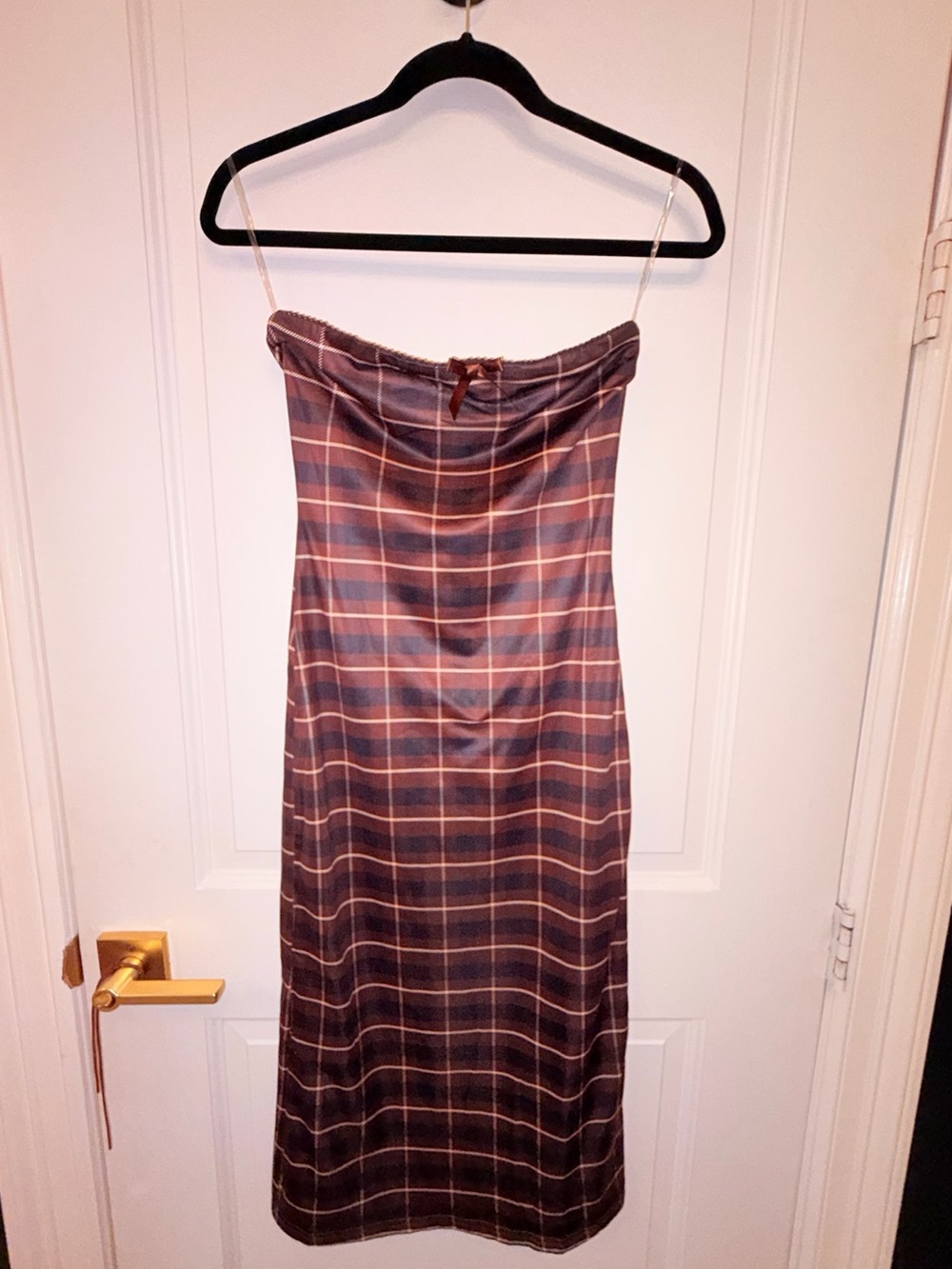Peppermayo Rust Plaid Slip Dress